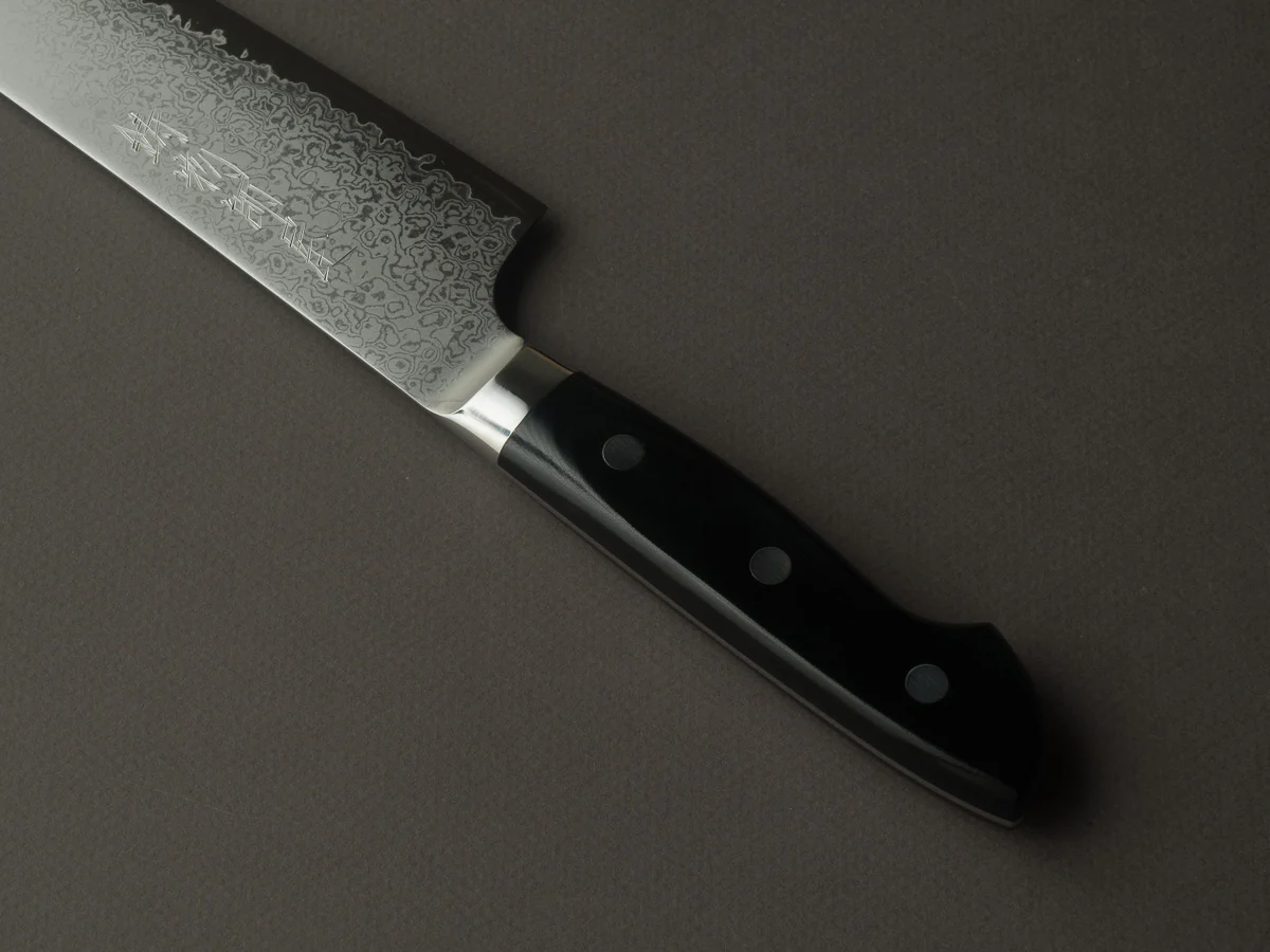 Hitohira - Imojiya TH - VG10 - Damascus - Gyuto - 210mm - Linen Micarta Western Handle - Image 4