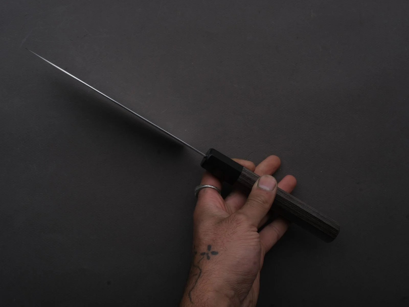 Hitohira - Imojiya TH - Damascus - Stainless - Santoku - 180mm - Gray Pakka Handle - Image 5