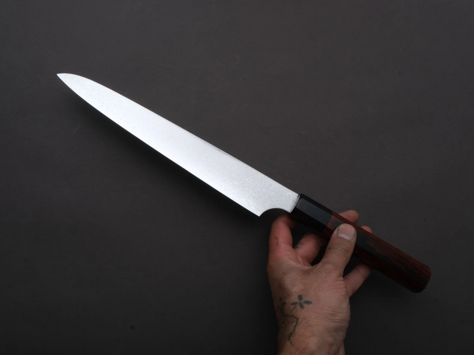 Hitohira - Imojiya TH - Damascus - Sujihiki - 240mm - Red Pakka Handle - Image 4