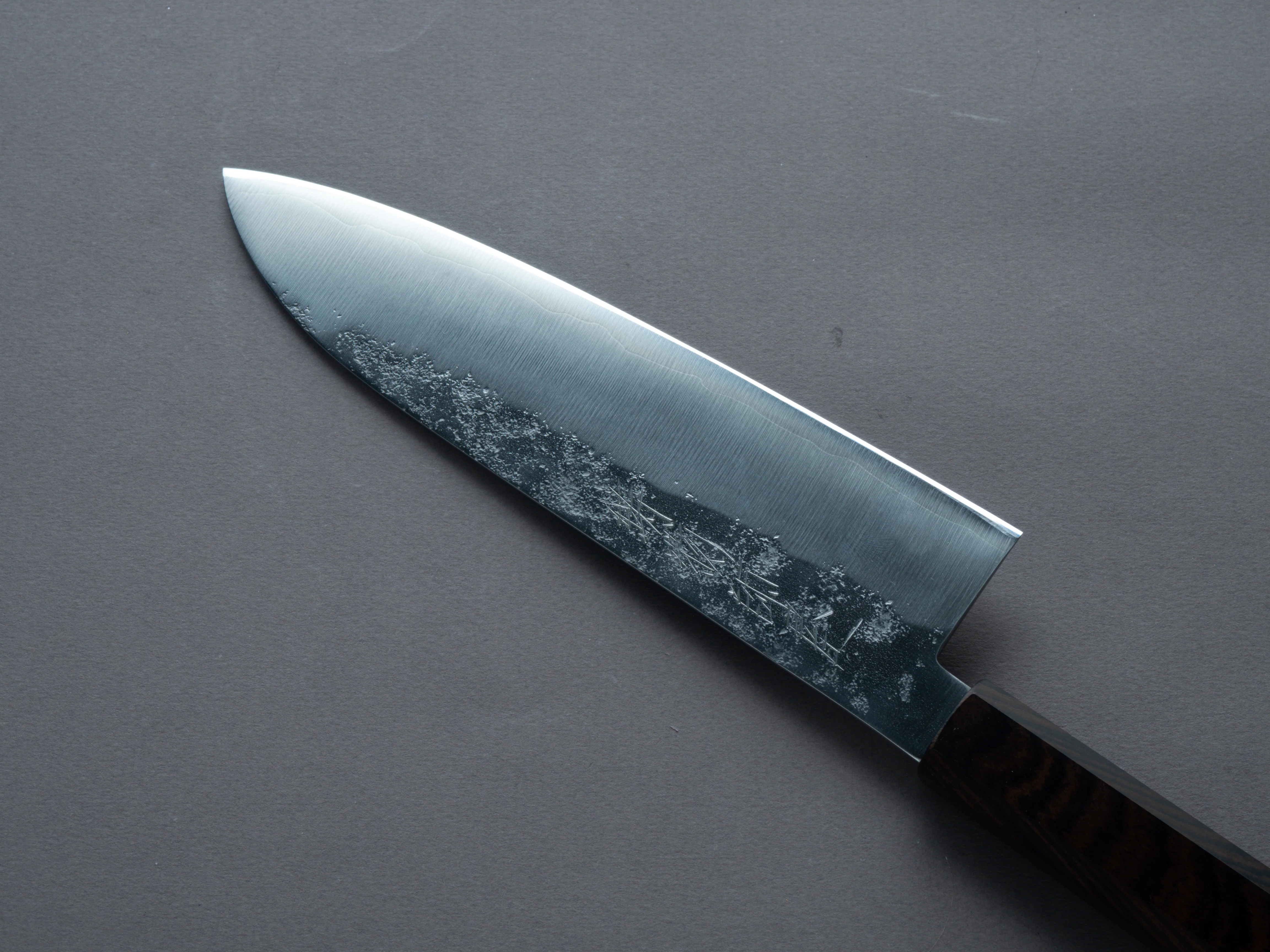 Hitohira - Imojiya TH - Silver #3 - Nashiji - 180mm Santoku - Mono Ebony Handle - Image 4