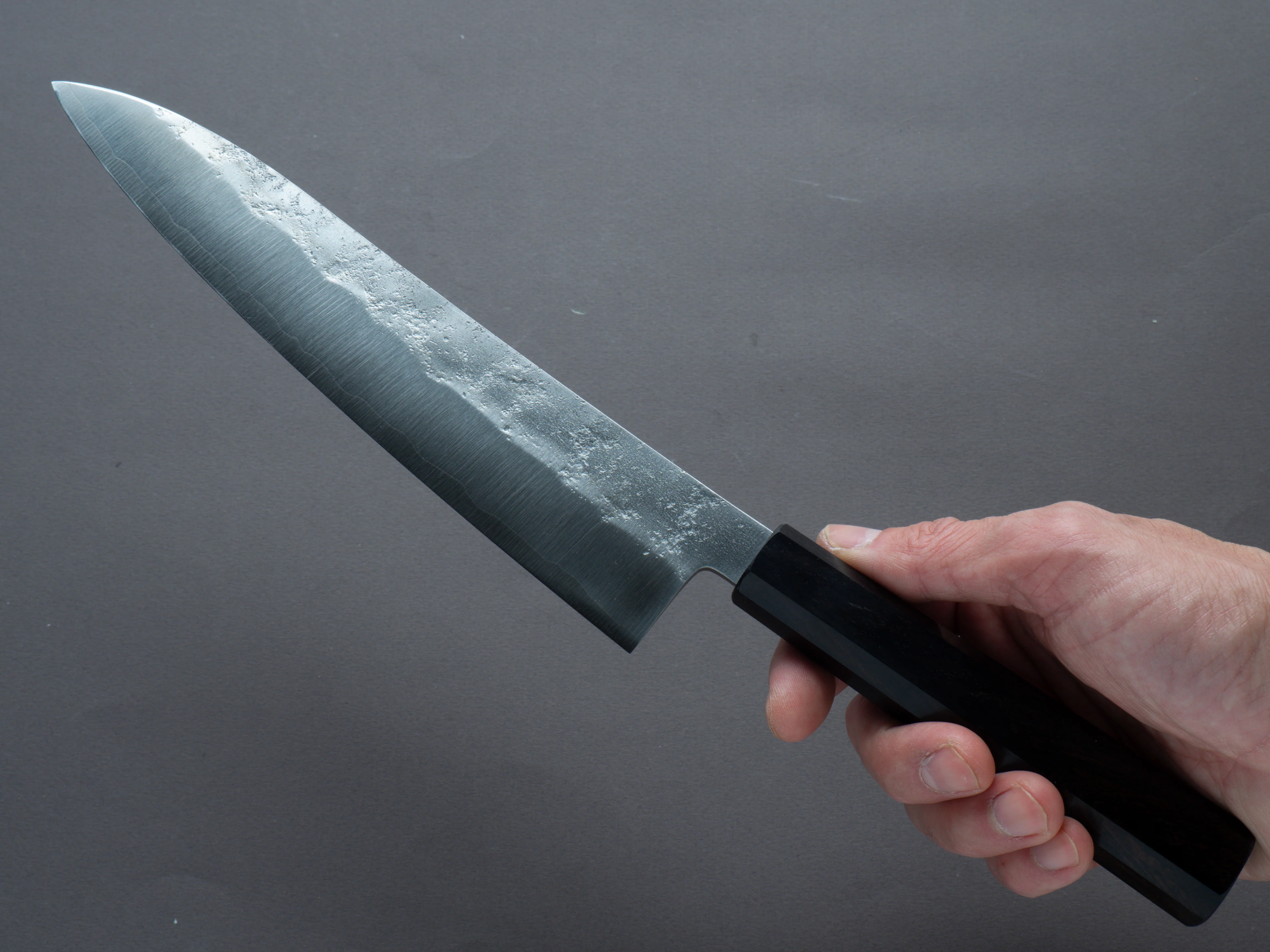 Hitohira - Imojiya TH - Silver #3 - Nashiji - 210mm - Gyuto - Mono Ebony Handle - Image 6