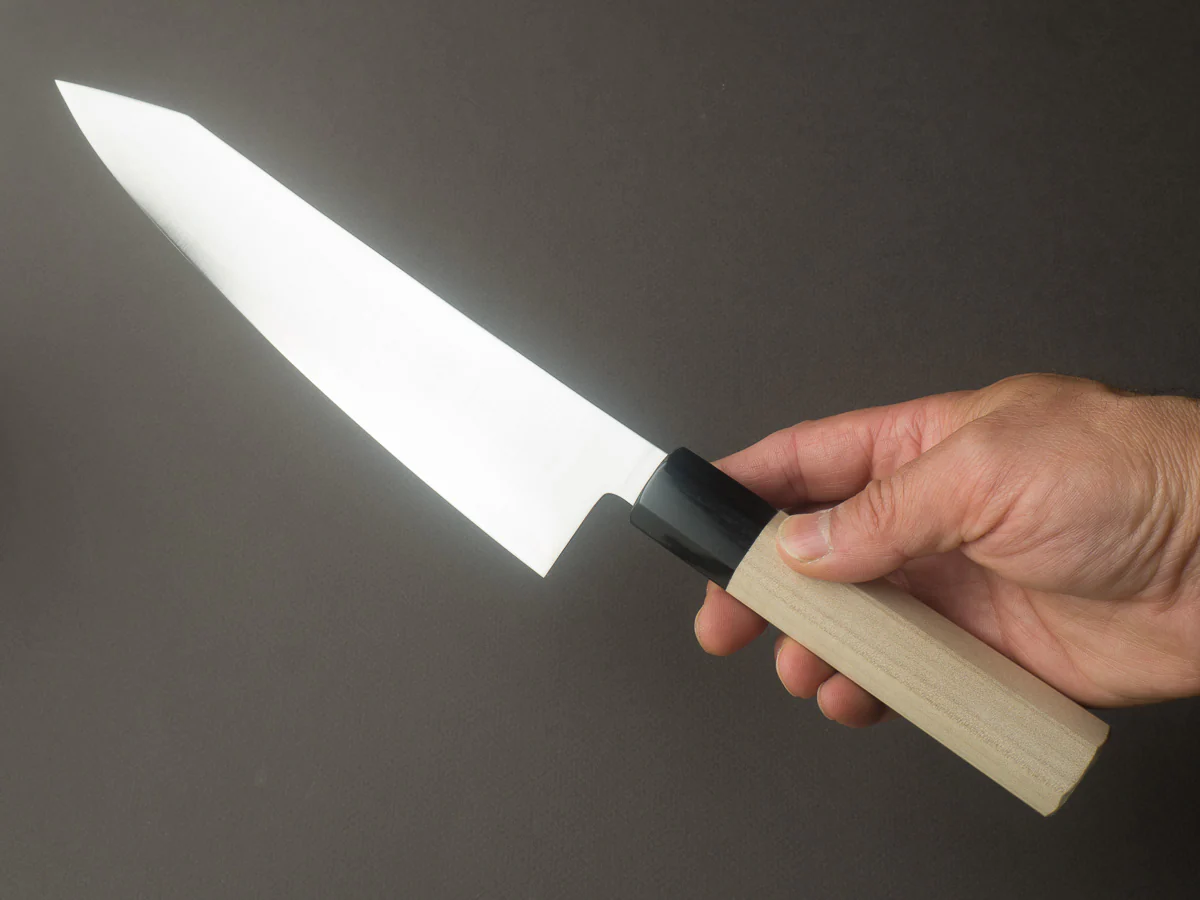 Hitohira - Imojiya TH - Super Blue Stainless Clad - 210mm Kiritsuke Gyuto - Ho Wood Handle - Image 6