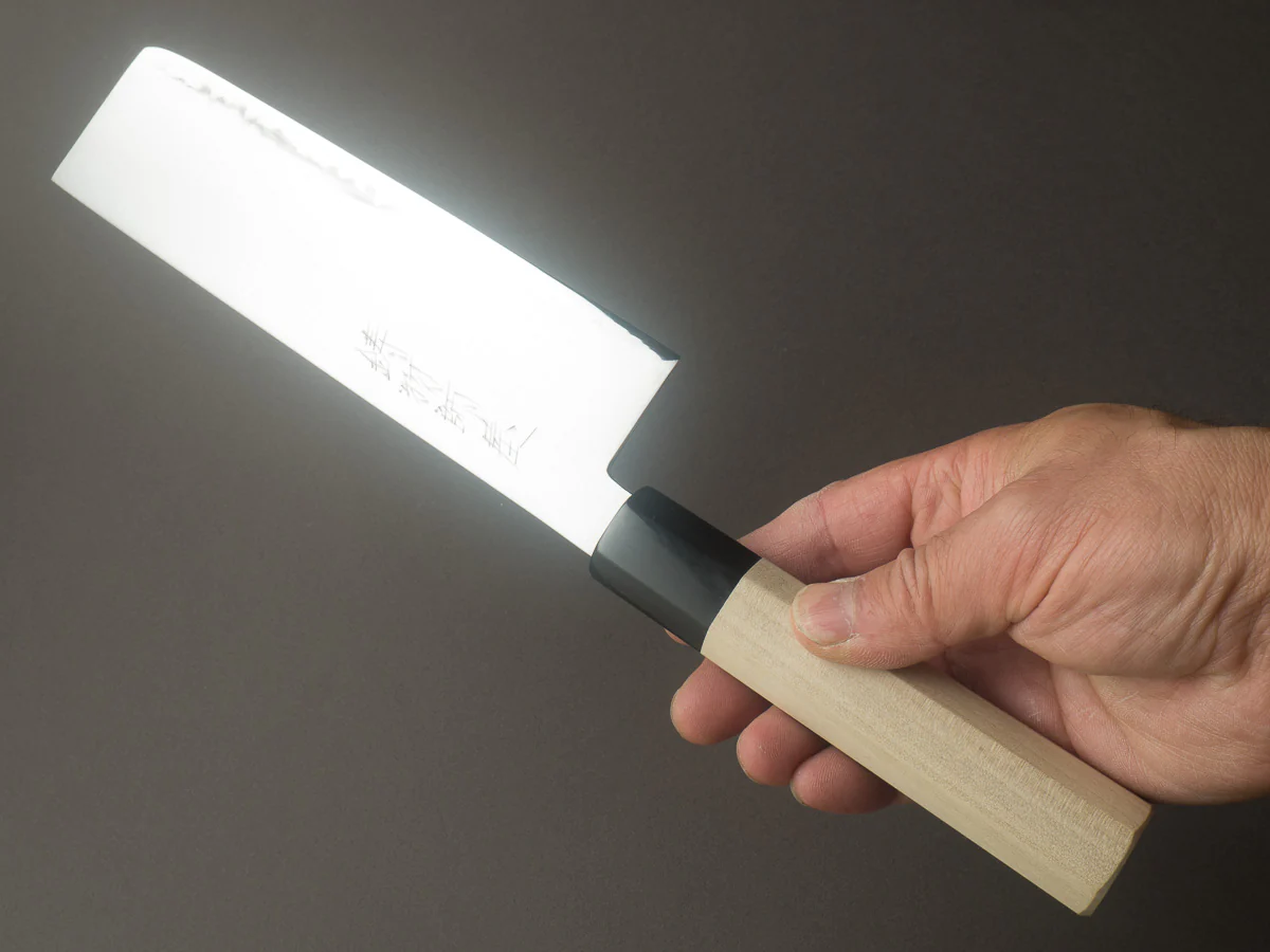 Hitohira - Imojiya TH - Super Blue Stainless Clad - Nakiri - Ho Wood Handle - Image 5