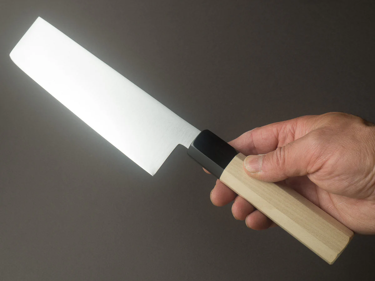 Hitohira - Imojiya TH - Super Blue Stainless Clad - Nakiri - Ho Wood Handle - Image 6