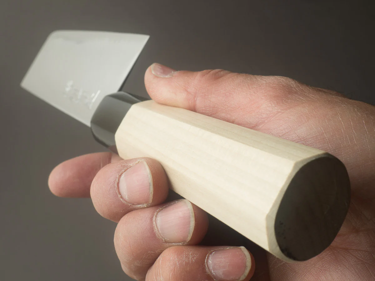 Hitohira - Imojiya TH - Super Blue Stainless Clad - Nakiri - Ho Wood Handle - Image 9
