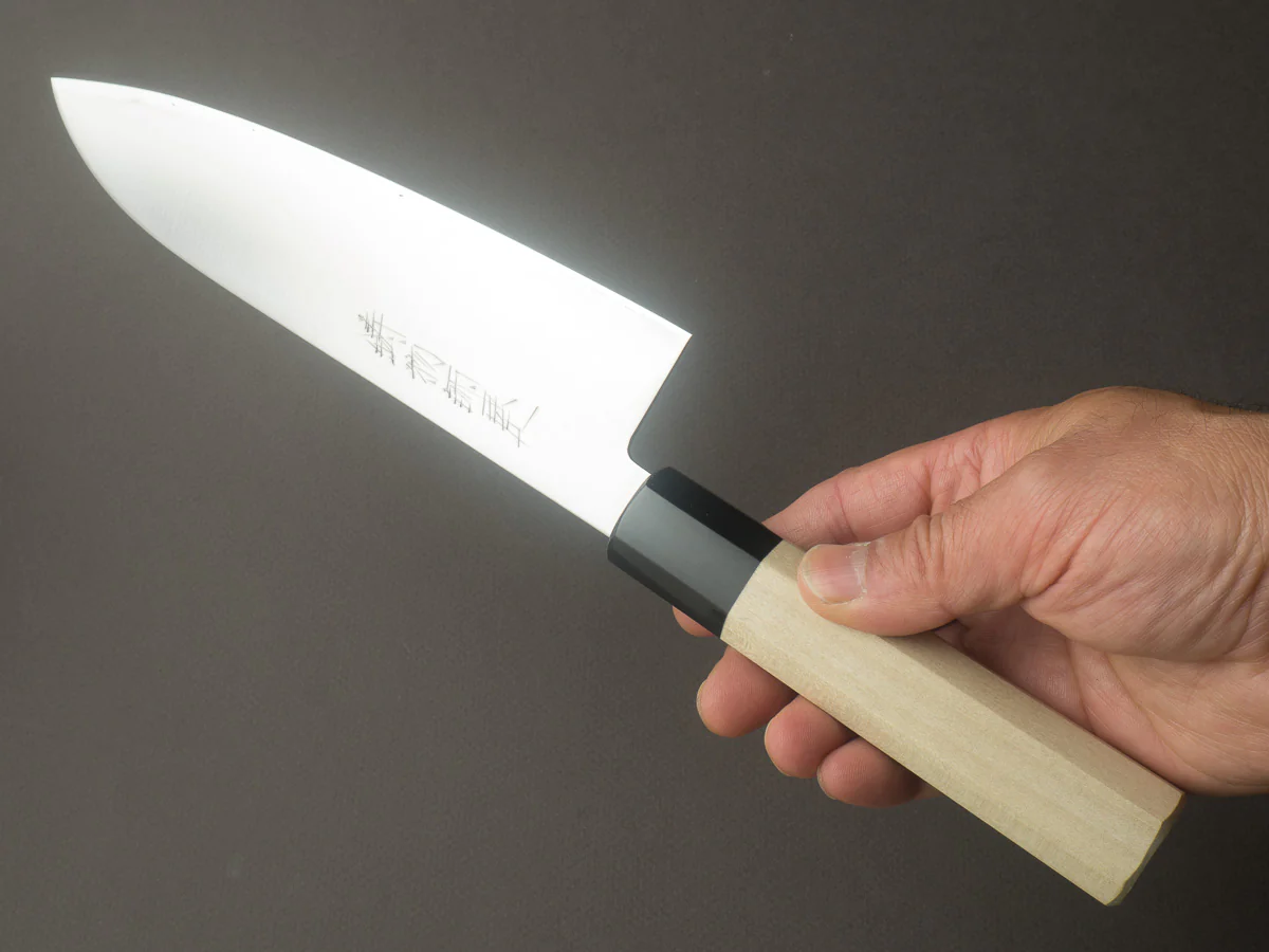 Hitohira - Imojiya TH - Super Blue Stainless Clad - 180mm Santoku - Ho Wood Handle - Image 5