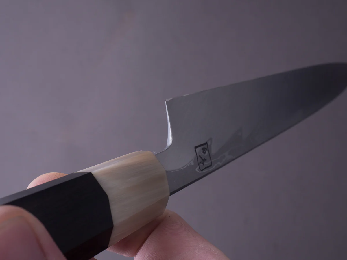 Hitohira - Kikuchiyo x Mosuke - White #1 Enmon Damascus - 300mm Yanagiba - Ebony Handle - Mirror Polished - Saya - Image 14