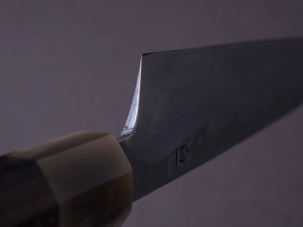 Hitohira - Kikuchiyo x Mosuke - White #1 Enmon Damascus - 300mm Yanagiba - Ziricote Handle - Mirror Polished - Saya - Image 11