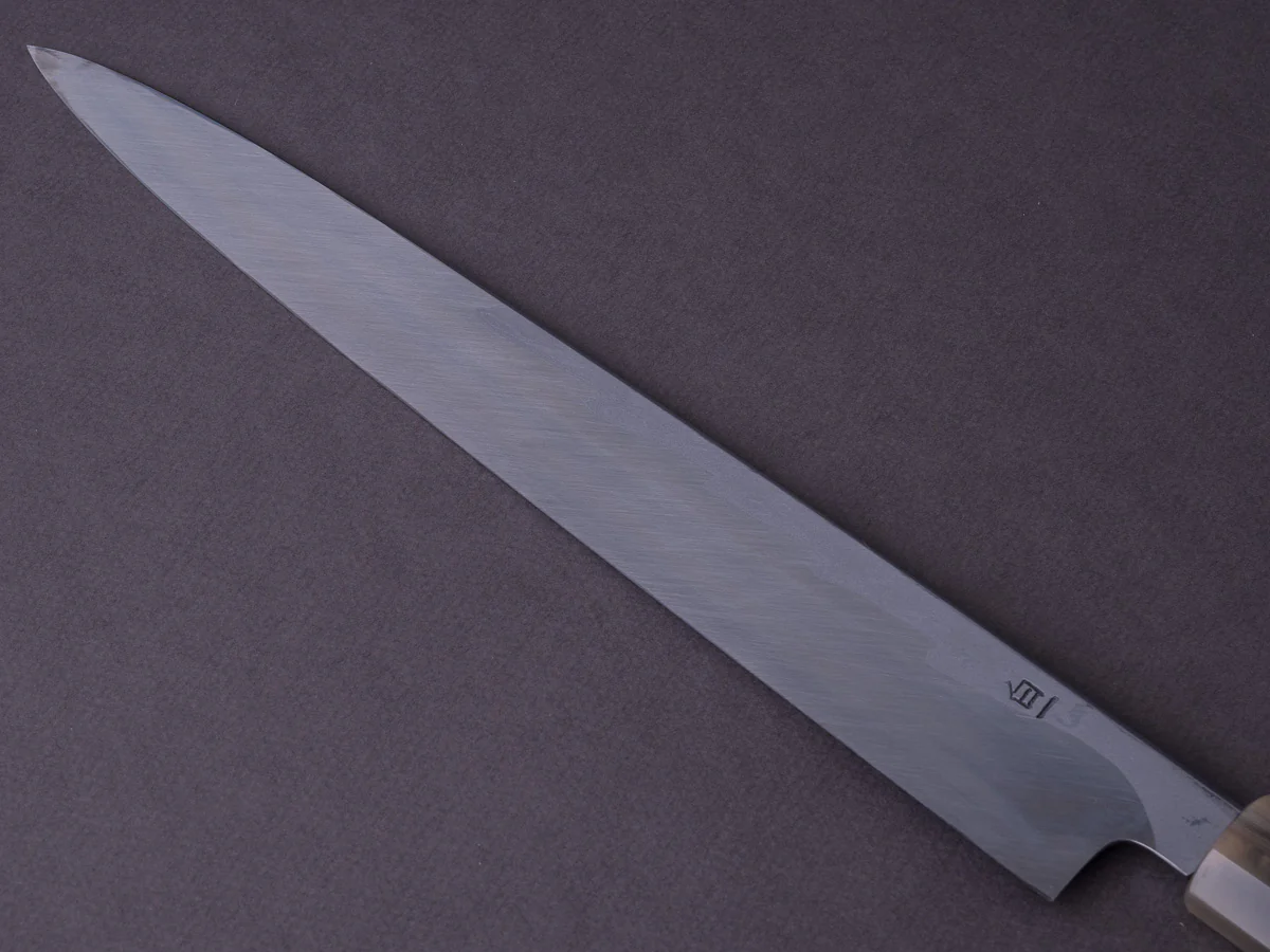 Hitohira - Kikuchiyo x Mosuke - White #1 Enmon Damascus - 300mm Yanagiba - Ziricote Handle - Mirror Polished - Saya - Image 4