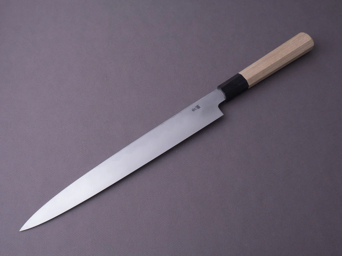 Hitohira - Kikuchiyo x Manzo - Blue #2 - 270mm Yanagiba - Ho Wood Handle - Saya - Image 6