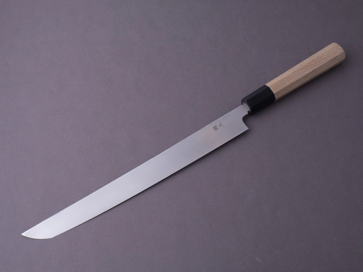 Hitohira - Kikuchiyo x Mosuke - Ginsan - 270mm Sakimaru Takobiki - Ho Wood Handle (Saya) - Image 4