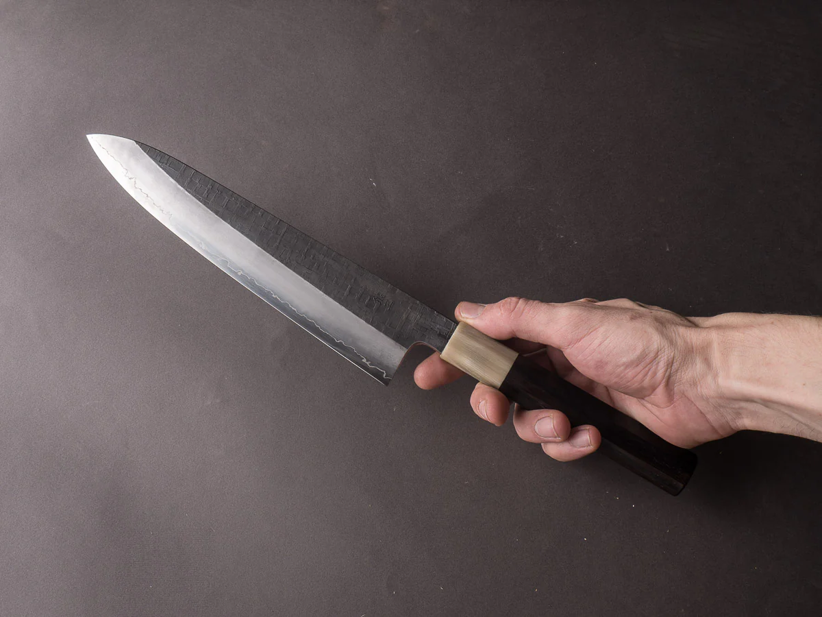 Hitohira - Kikuchiyo x Kyuzo - Ginsan - Kurouchi Amime - 240mm Gyuto - Taihei Ebony Handle - Image 7