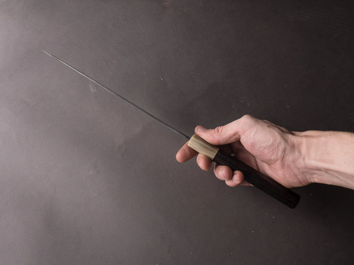Hitohira - Kikuchiyo x Kyuzo - Ginsan - Kurouchi Amime - 240mm Gyuto - Taihei Ebony Handle - Image 9