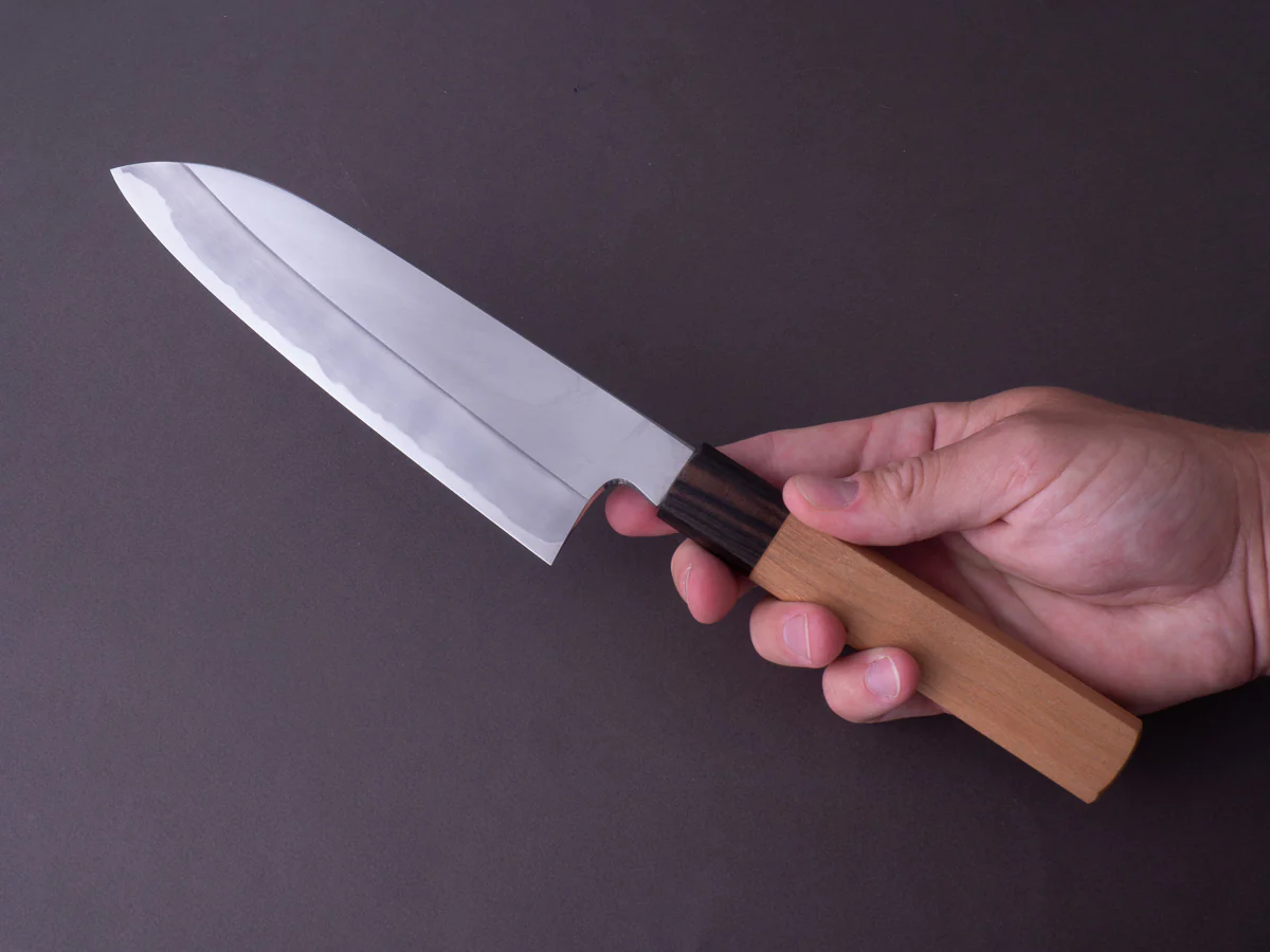 Hitohira - Kikuchiyo x Kyuzo - White #2 - Migaki - 180mm Santoku - Cherry Handle - Image 8