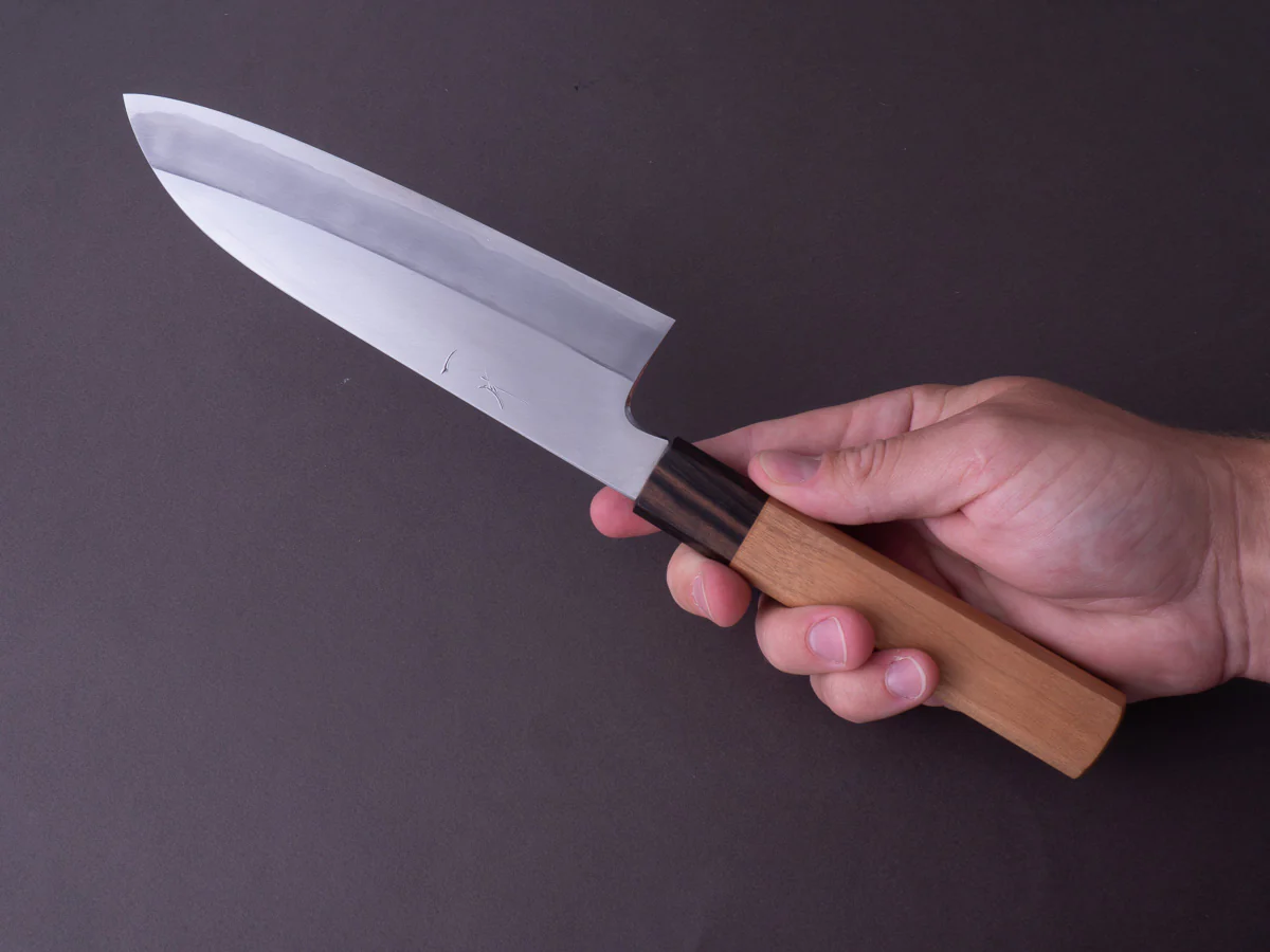 Hitohira - Kikuchiyo x Kyuzo - White #2 - Migaki - 180mm Santoku - Cherry Handle - Image 9
