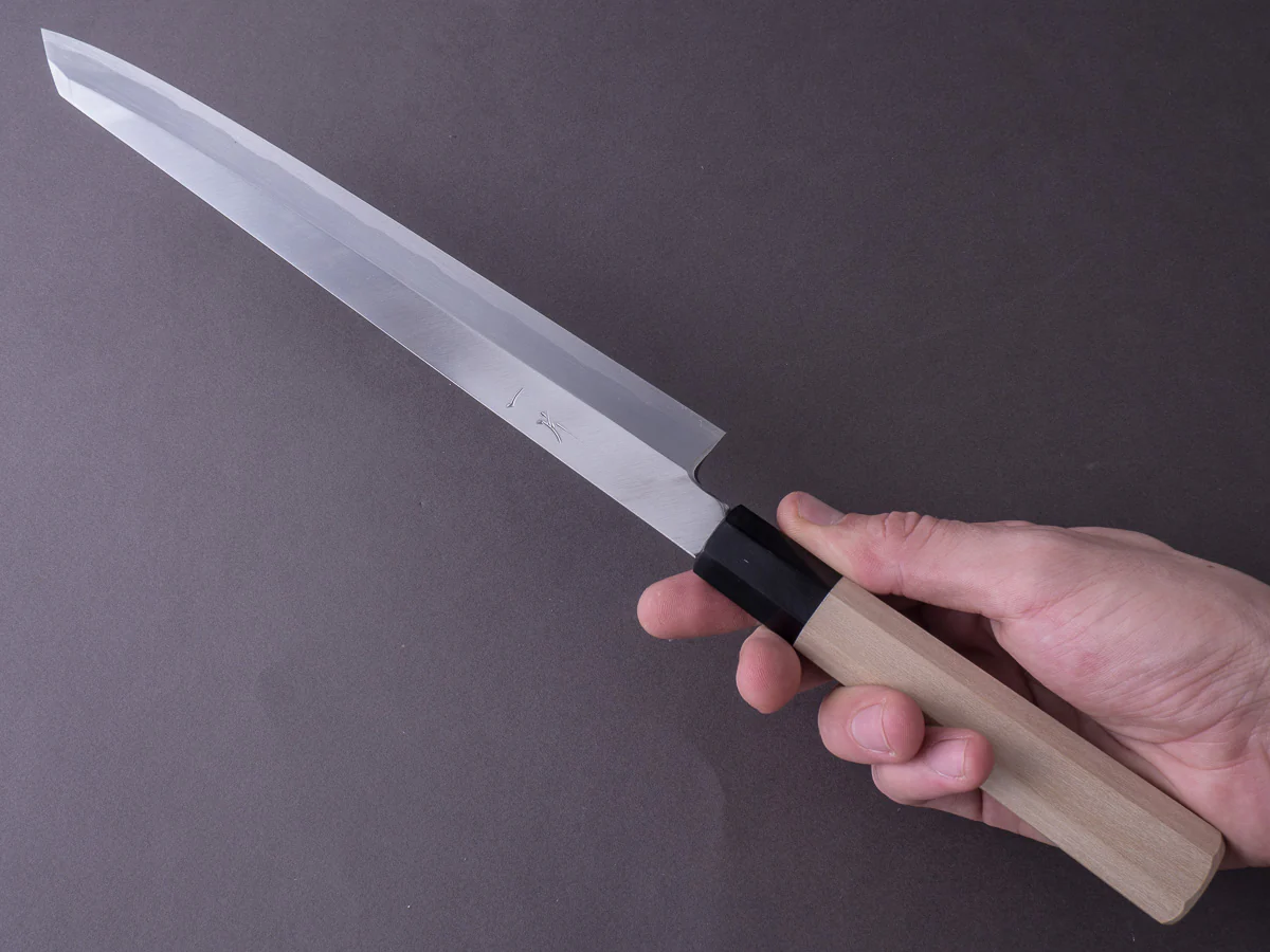Hitohira - Kikuchiyo x Manzo - Blue #2 - 270mm - Kiritsuke Yanagiba - Ho Wood Handle - Saya - Image 4