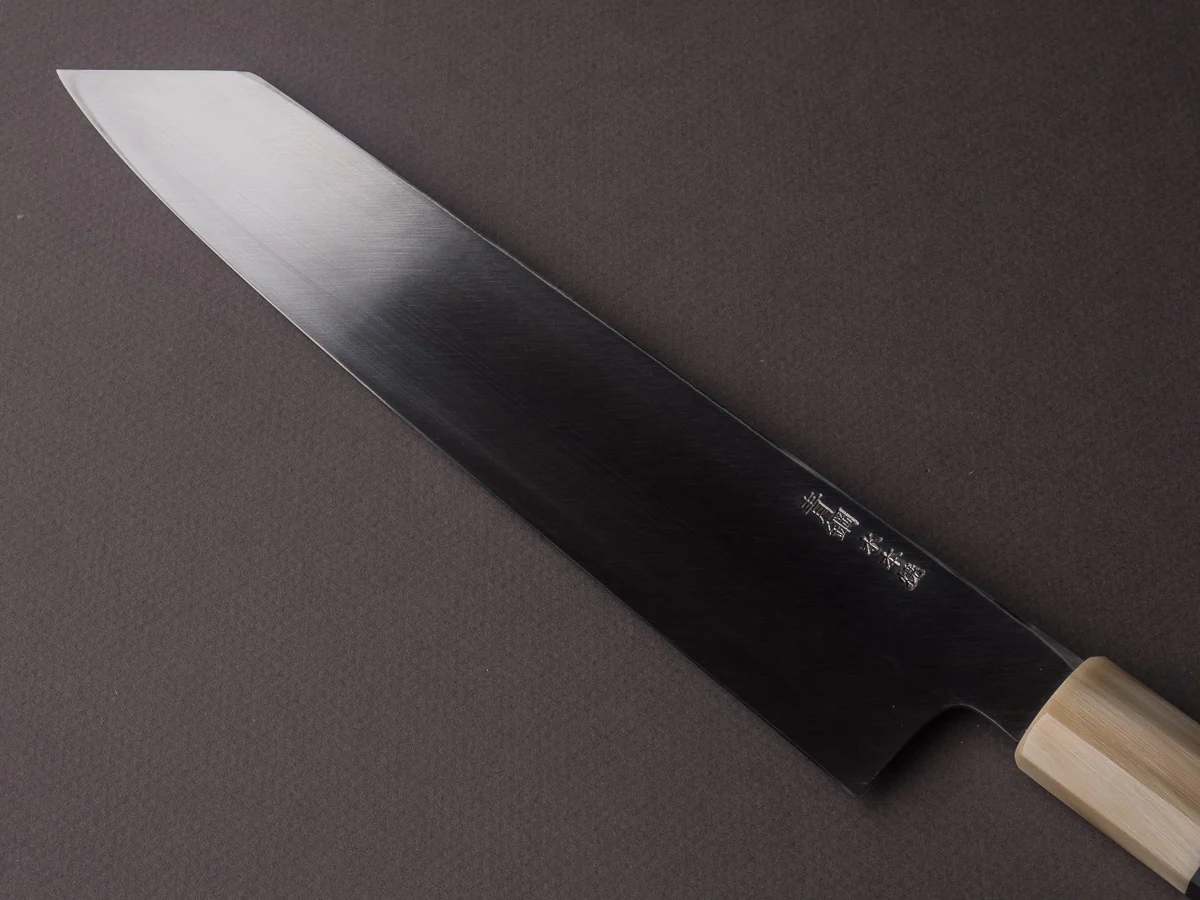 Hitohira - Kikuchiyo x Manzo - Blue #2 - Mizu Honyaki - 240mm Kiritsuke - Taihei Ebony Handle - Mirror Polished - Saya - Image 3