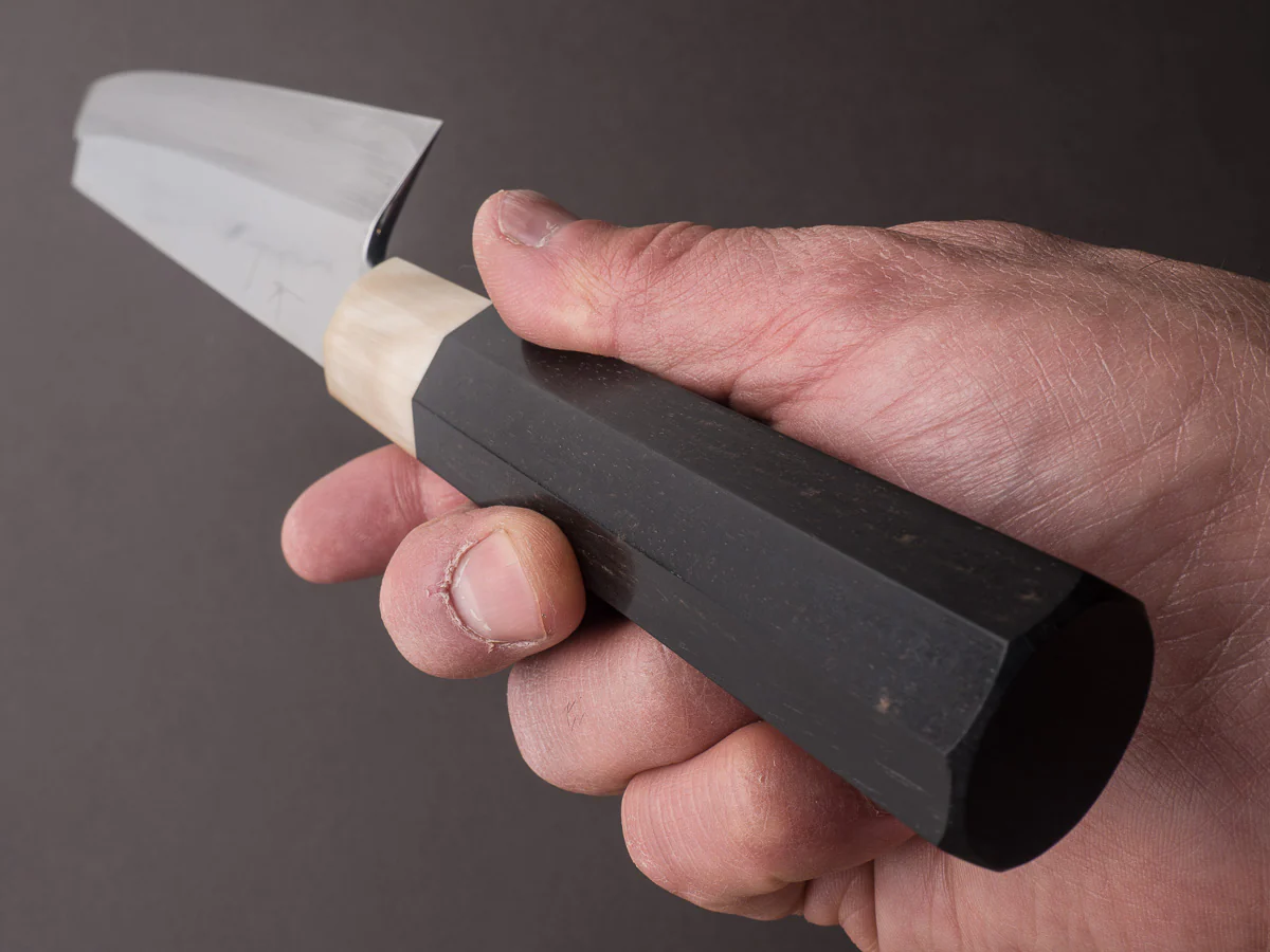 Hitohira - Kikuchiyo x Manzo - Blue #2 - Mizu Honyaki - 240mm Kiritsuke - Taihei Ebony Handle - Mirror Polished - Saya - Image 9