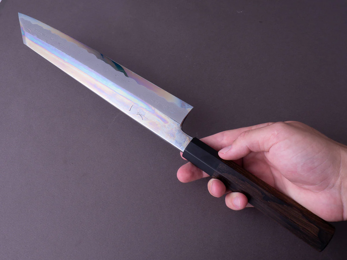 Hitohira - Kikuchiyo x Mosuke - Enmon - White #1 Damascus - Mirror Polished - 270mm Kiritsuke - Ziricote Handle - Image 10