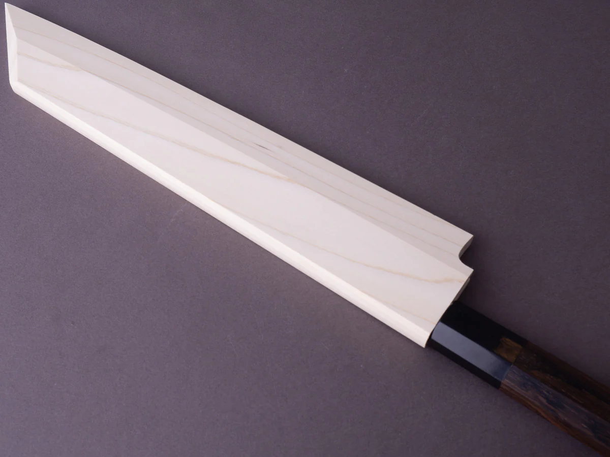 Hitohira - Kikuchiyo x Mosuke - Enmon - White #1 Damascus - Mirror Polished - 270mm Kiritsuke - Ziricote Handle - Image 4