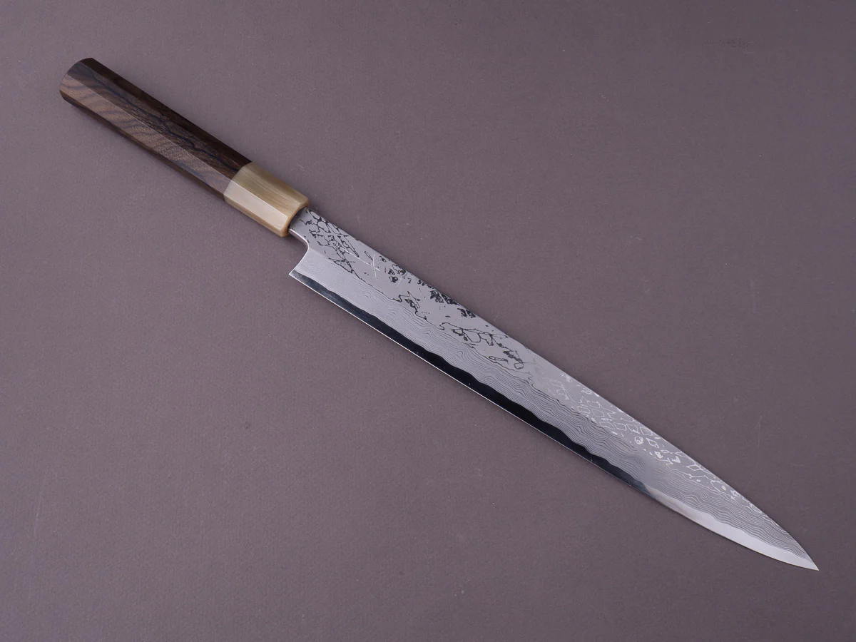 Hitohira - Kikuchiyo x Mosuke - Kikko - Blue #1 - 300mm Yanagiba - Ziricote Handle - Saya - Image 3