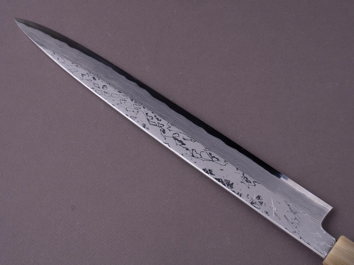 Hitohira - Kikuchiyo x Mosuke - Kikko - Blue #1 - 300mm Yanagiba - Ziricote Handle - Saya - Image 5