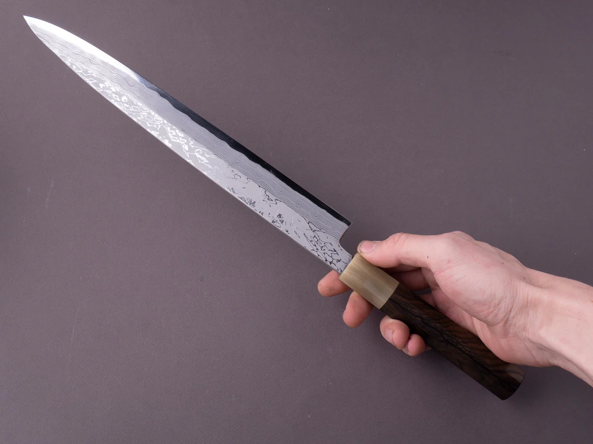 Hitohira - Kikuchiyo x Mosuke - Kikko - Blue #1 - 300mm Yanagiba - Ziricote Handle - Saya - Image 9