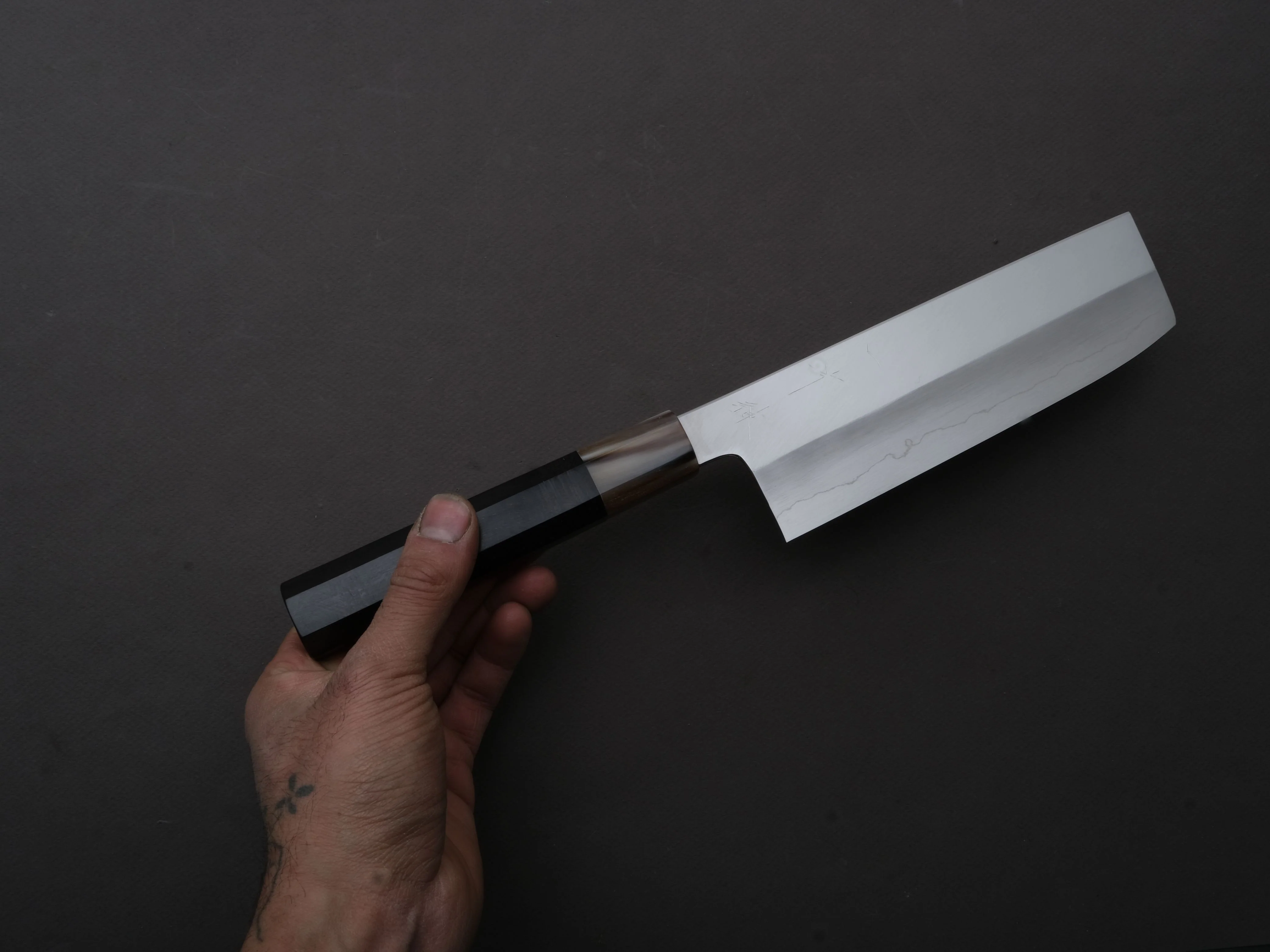 Hitohira - Kikuchiyo x Ren - Silver #3 - Nakiri - 180mm - Ebony Handle - Image 4