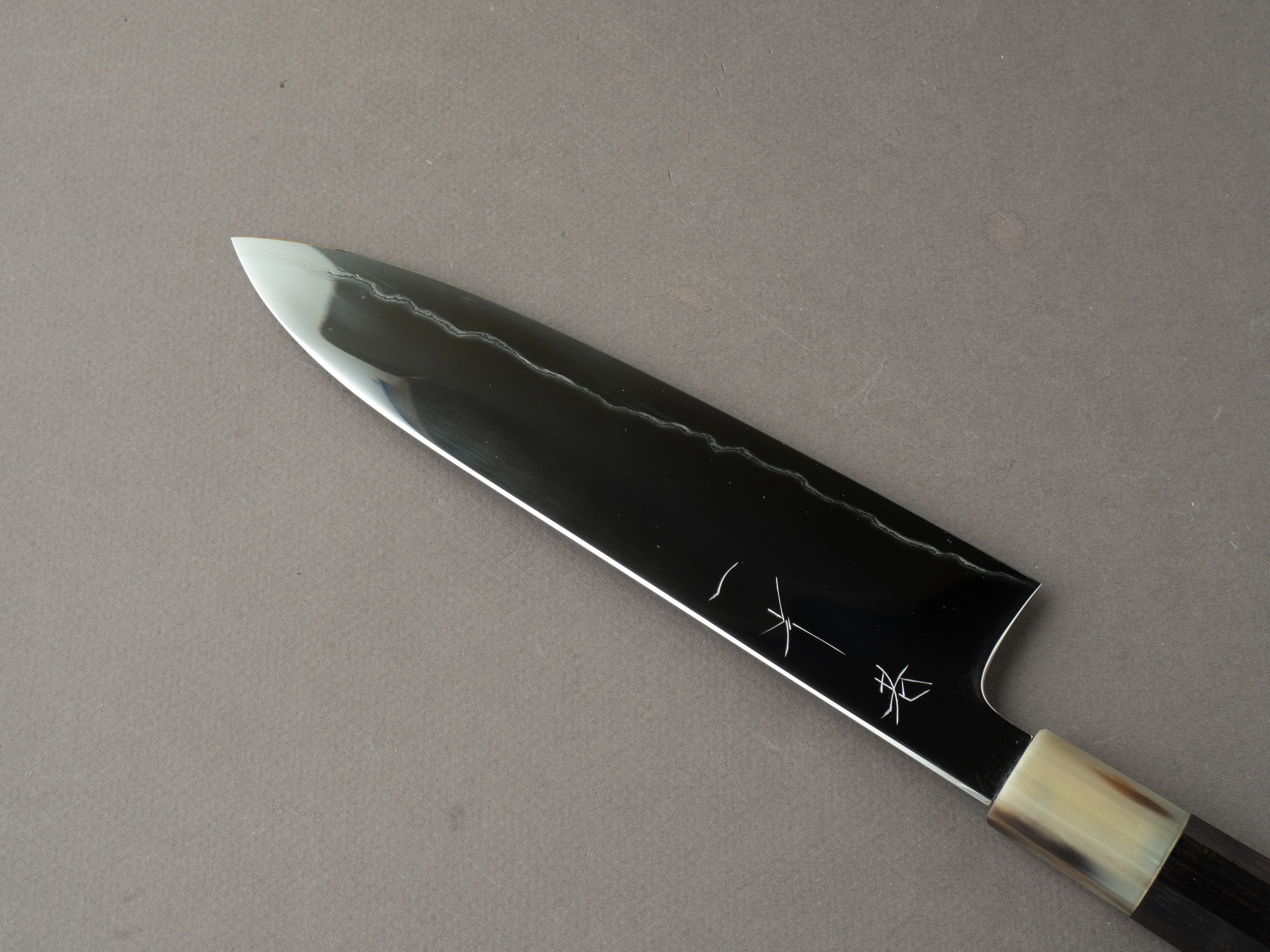 Hitohira - Kikuchiyo x Rou - Silver #3 - Fully Mirror Polished - 210mm Gyuto - Ebony Handle - Image 4