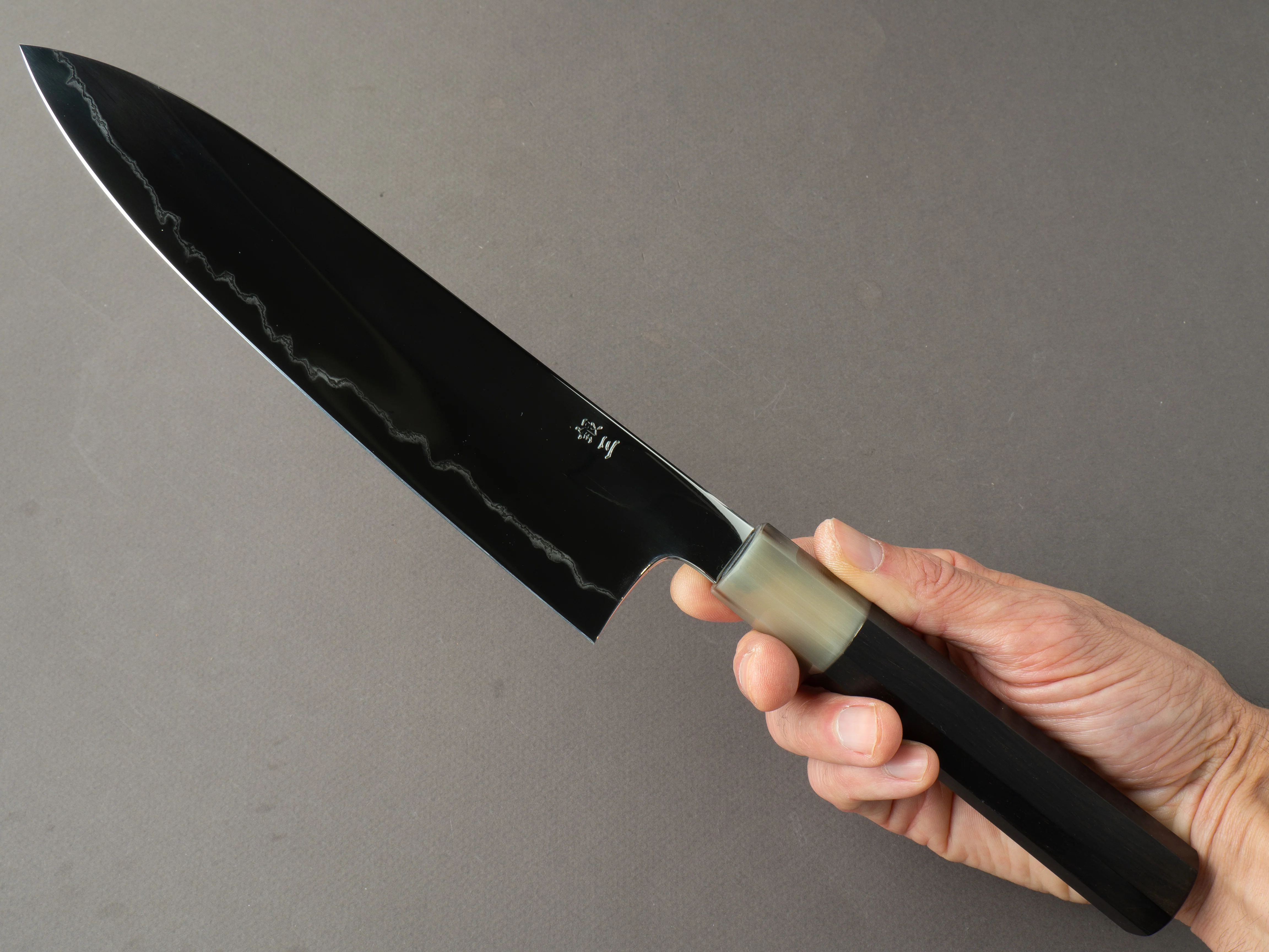 Hitohira - Kikuchiyo x Rou - Silver #3 - Fully Mirror Polished - 210mm Gyuto - Ebony Handle - Image 6