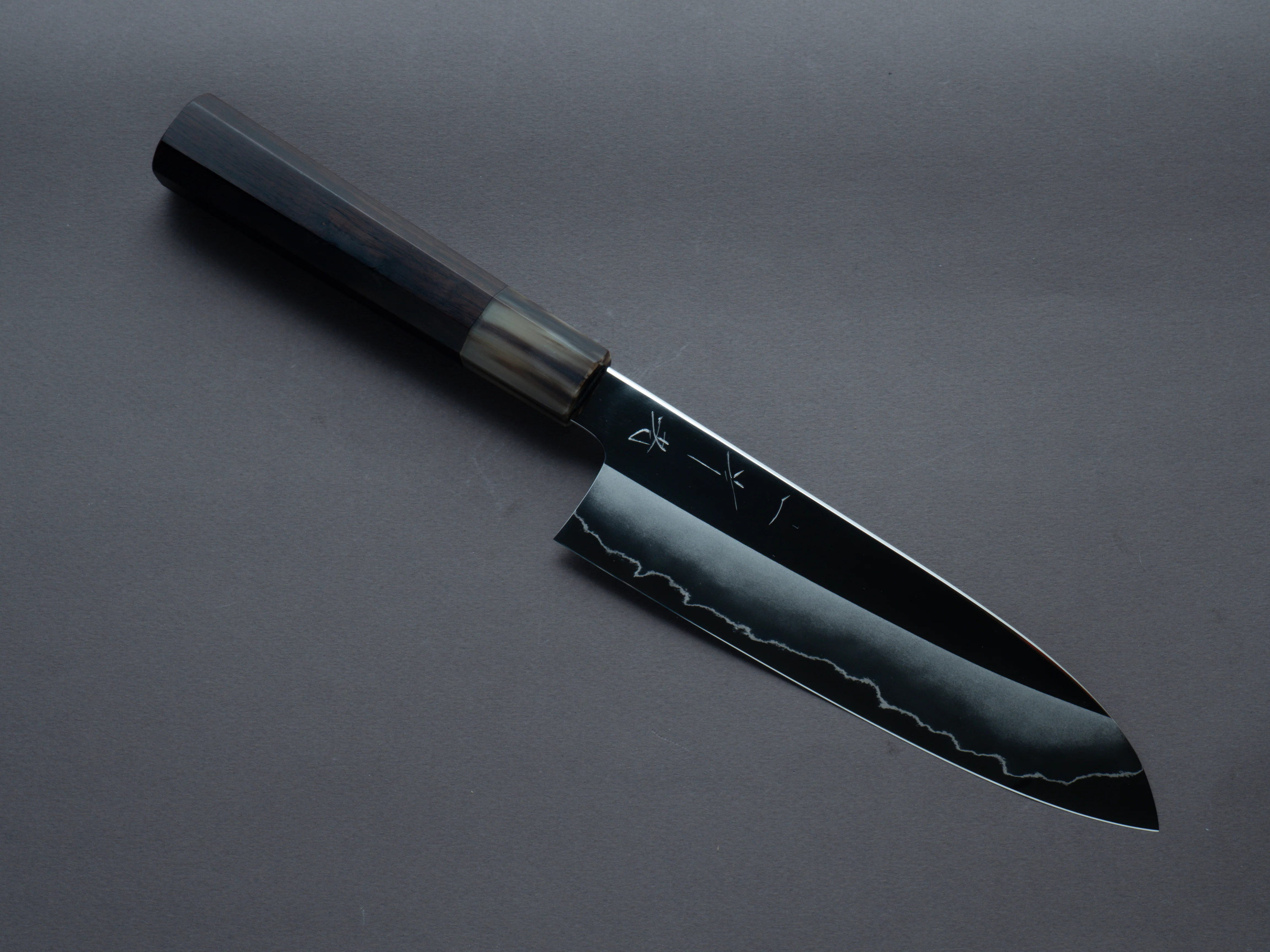 Hitohira - Kikuchiyo x Rou - Silver #3 - Mirror Polished - 170mm Santoku - Ebony Handle