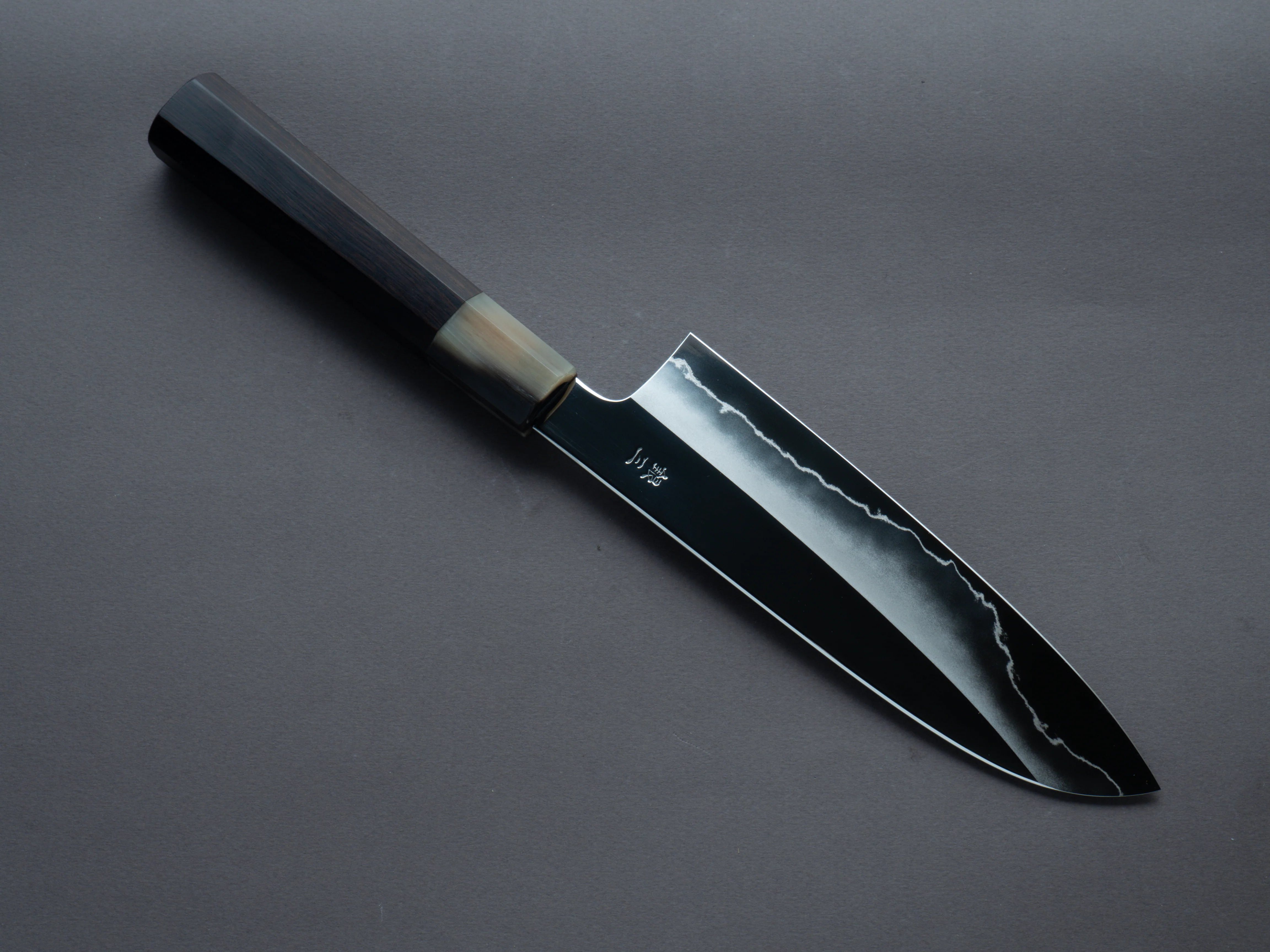 Hitohira - Kikuchiyo x Rou - Silver #3 - Mirror Polished - 170mm Santoku - Ebony Handle - Image 2