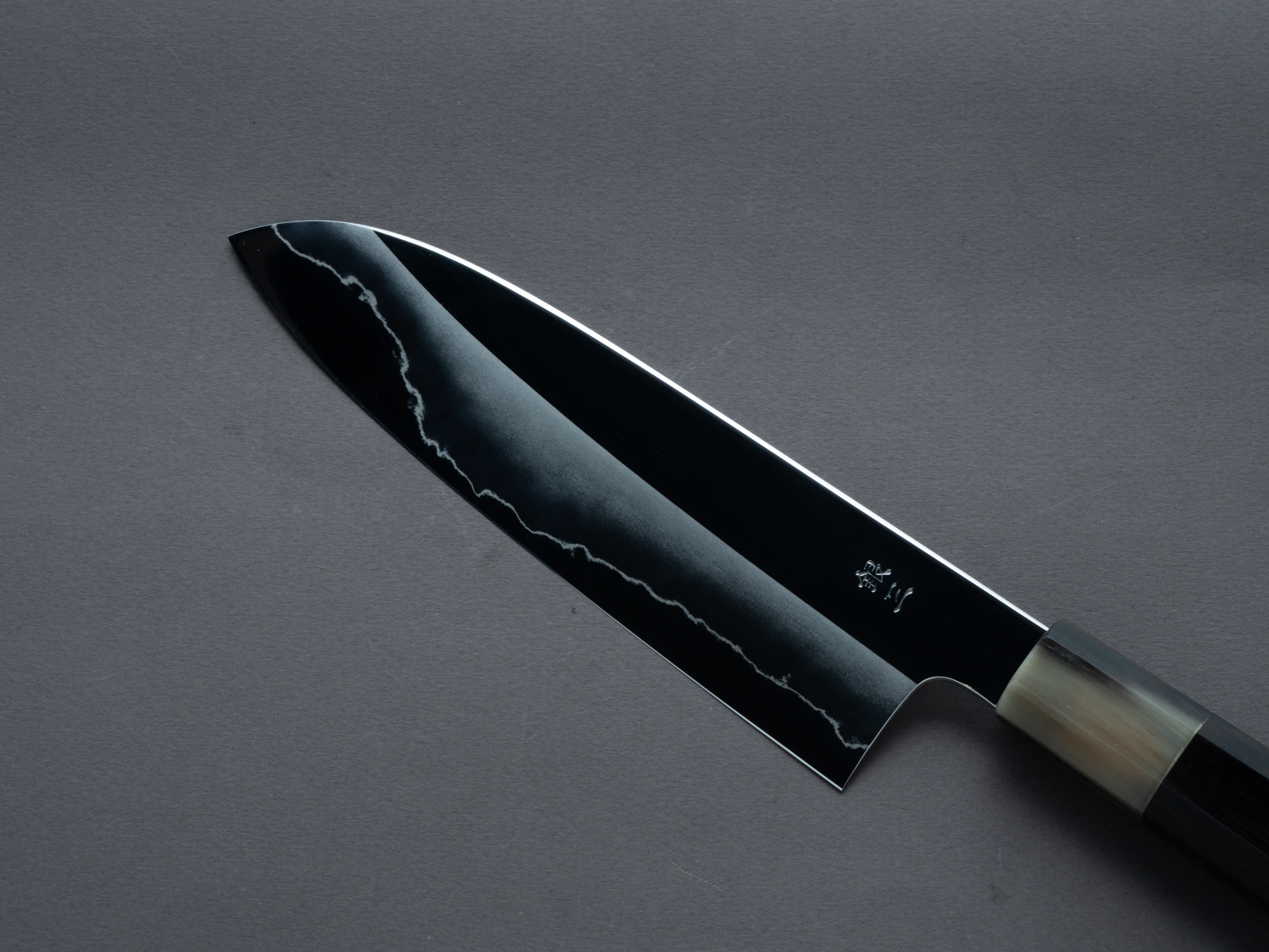 Hitohira - Kikuchiyo x Rou - Silver #3 - Mirror Polished - 170mm Santoku - Ebony Handle - Image 3