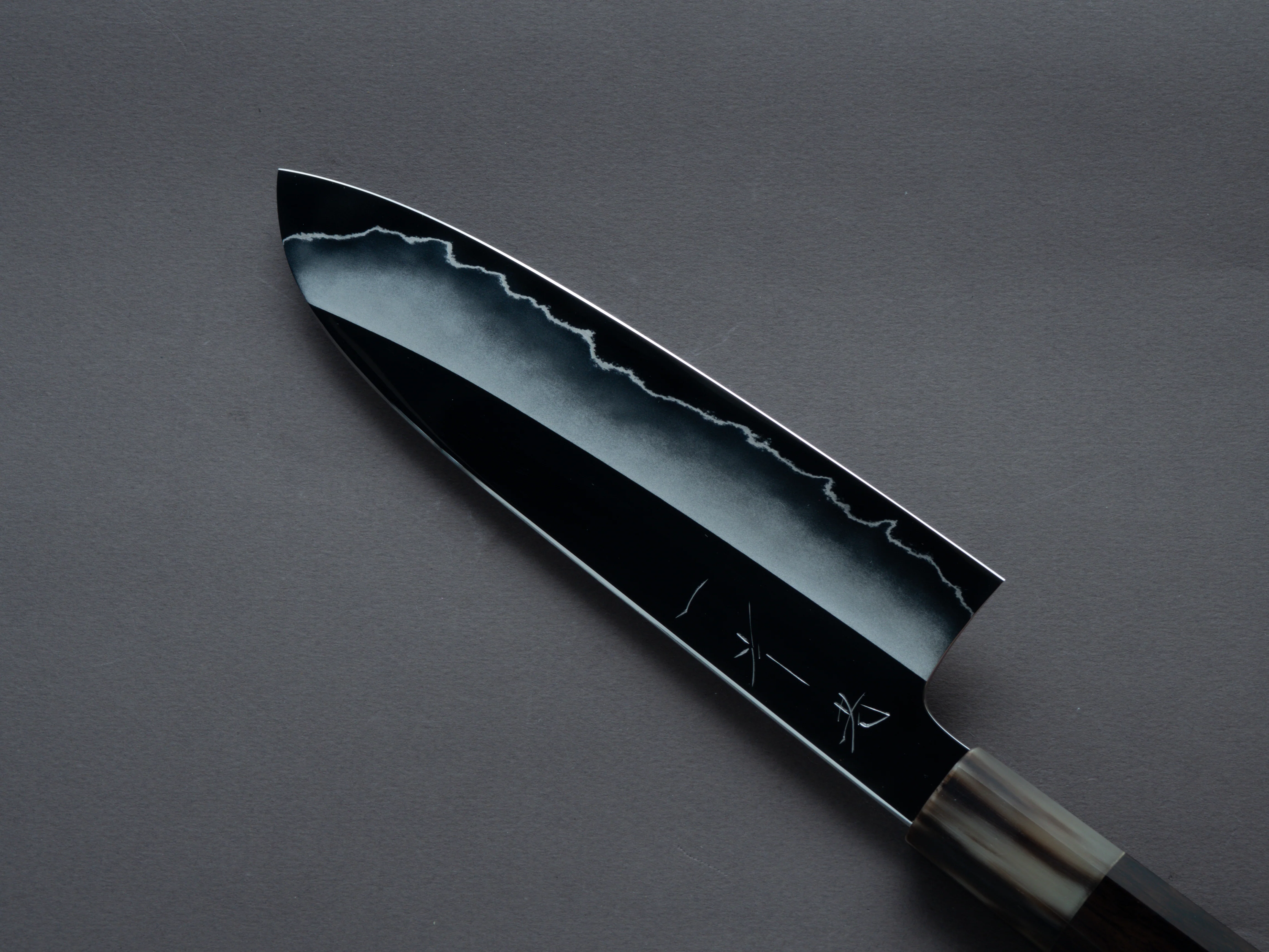 Hitohira - Kikuchiyo x Rou - Silver #3 - Mirror Polished - 170mm Santoku - Ebony Handle - Image 4