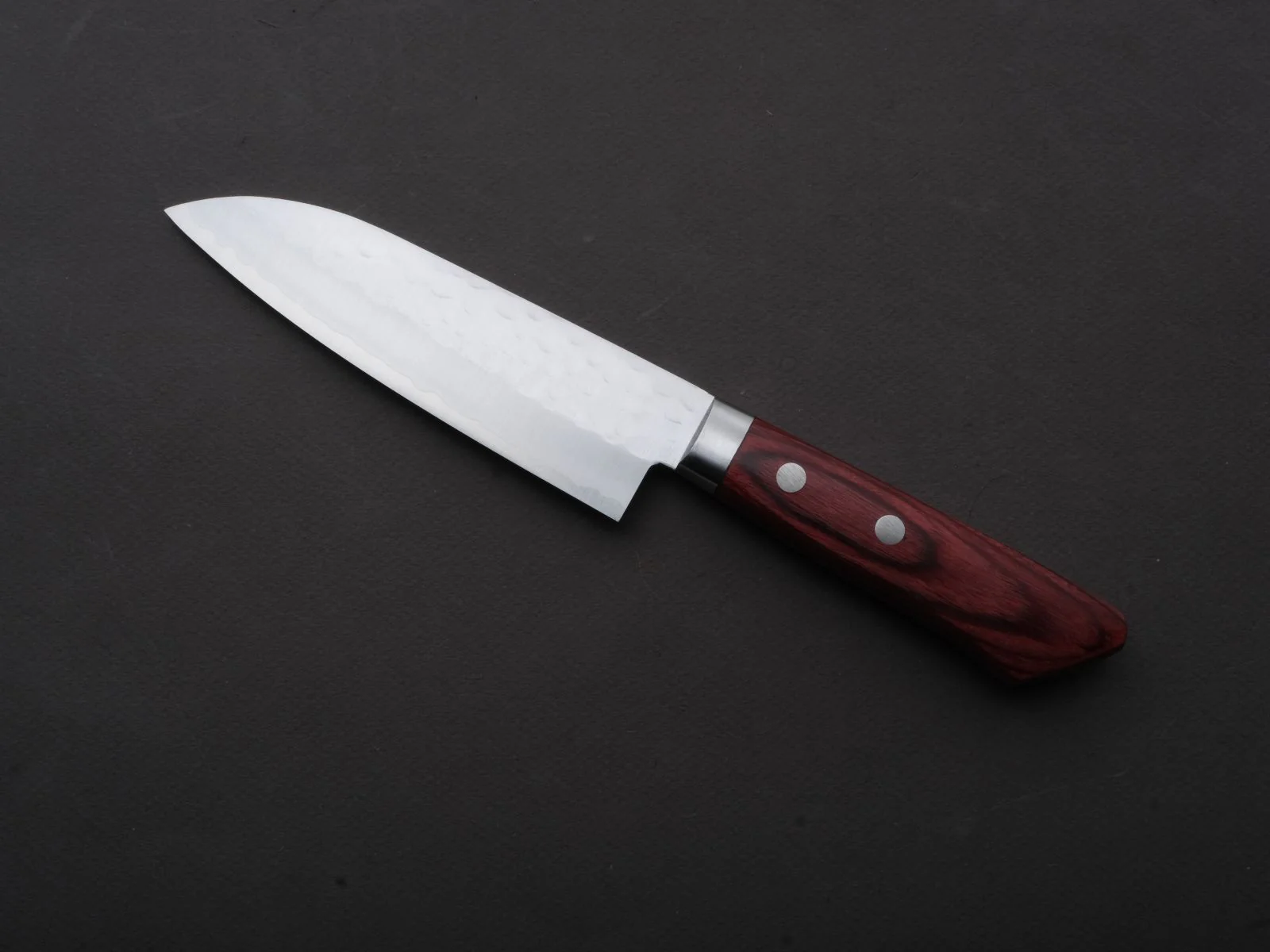 Hitohira - NM - Tsuchime - Santoku - 130mm - Red Pakka Handle - Image 2