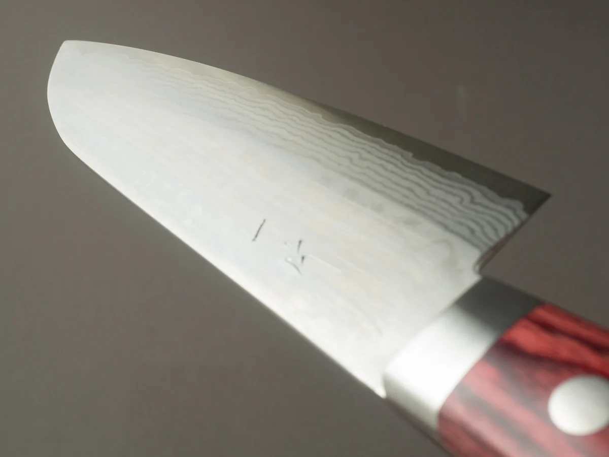 Hitohira - NM V10 - Damascus - 130mm Santoku - Pakka Handle - Image 11
