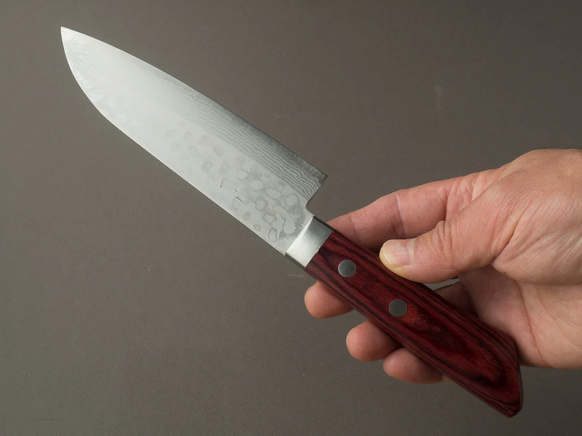 Hitohira - NM V10 - Damascus - 130mm Santoku - Pakka Handle - Image 5