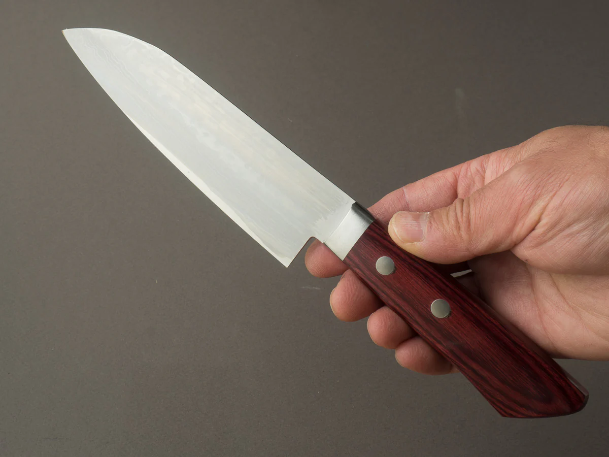 Hitohira - NM V10 - Damascus - 130mm Santoku - Pakka Handle - Image 6