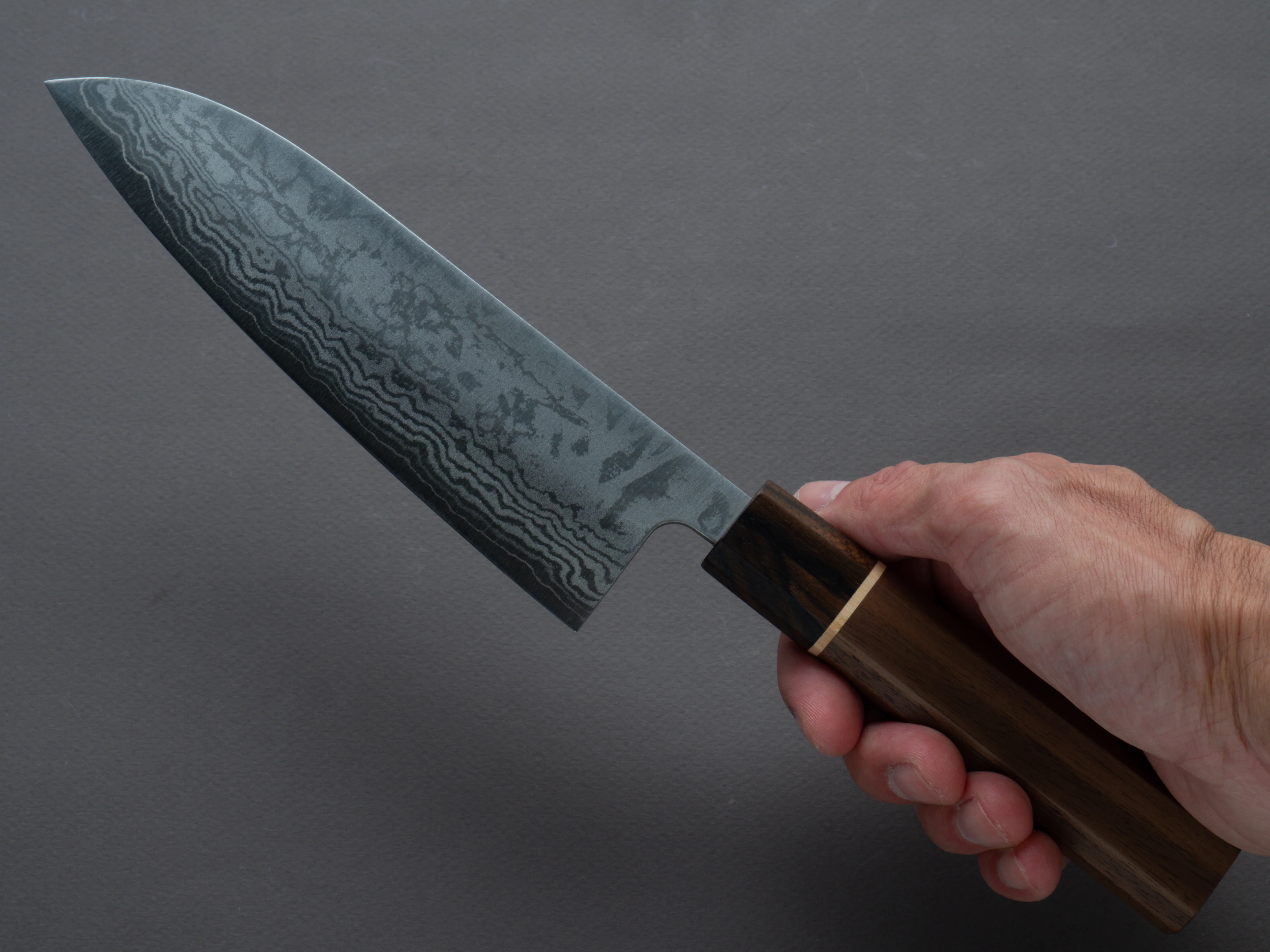 Hitohira - Setsu Forged - VG-10 - Damascus - 165mm Santoku - Walnut Handle (Ziricote Ferrule) - Image 6