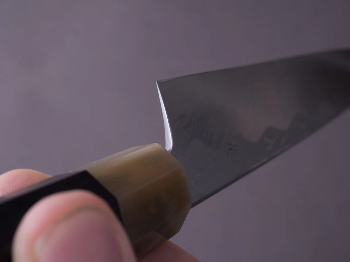 Hitohira - Tanaka x Mosuke - Blue #1 - MIrror Polished Damascus - 300mm Yanagiba - Ebony Handle - Saya - Image 4