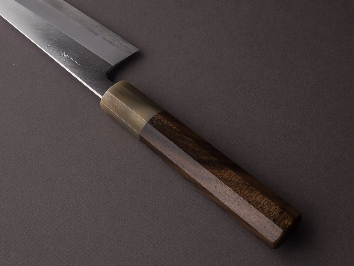 Hitohira - Tanaka x Kyuzo - Blue #1 Migaki - 210mm Gyuto - Ziricote Handle - Image 4