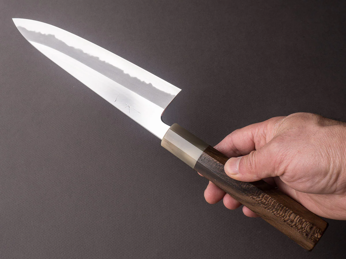 Hitohira - Tanaka x Kyuzo - Blue #1 Migaki - 210mm Gyuto - Ziricote Handle - Image 5