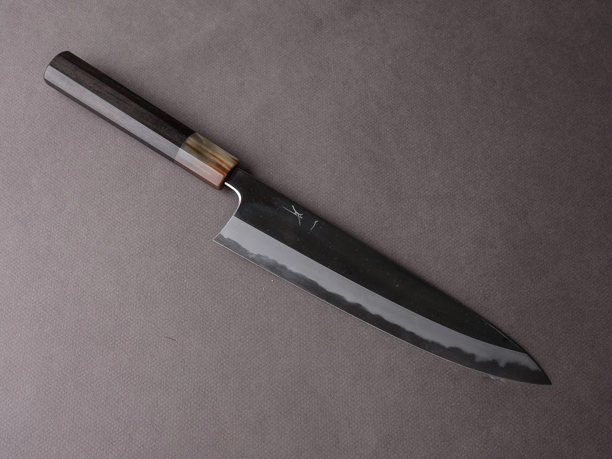 Hitohira - Tanaka x Kyuzo - Blue #1 - 240mm Gyuto - Taihei Ebony Handle - Mirror Finish