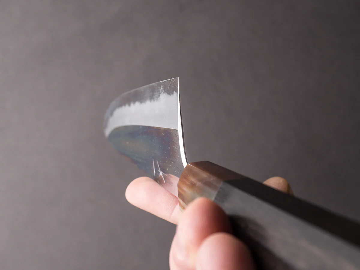 Hitohira - Tanaka x Kyuzo - Blue #1 - 240mm Gyuto - Taihei Ebony Handle - Mirror Finish - Image 10
