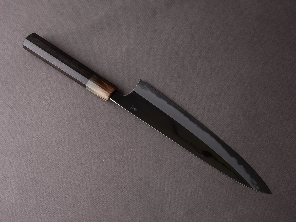 Hitohira - Tanaka x Kyuzo - Blue #1 - 240mm Gyuto - Taihei Ebony Handle - Mirror Finish - Image 2