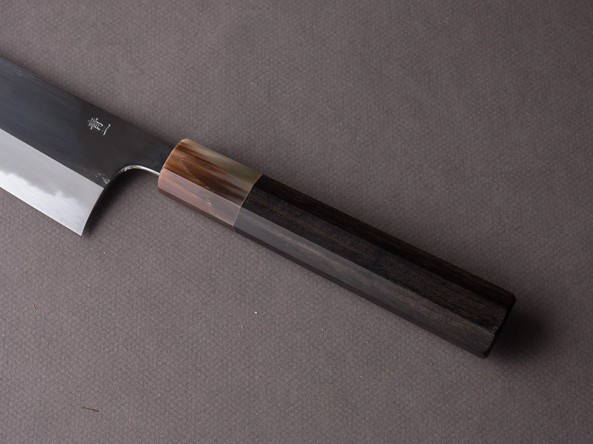 Hitohira - Tanaka x Kyuzo - Blue #1 - 240mm Gyuto - Taihei Ebony Handle - Mirror Finish - Image 6