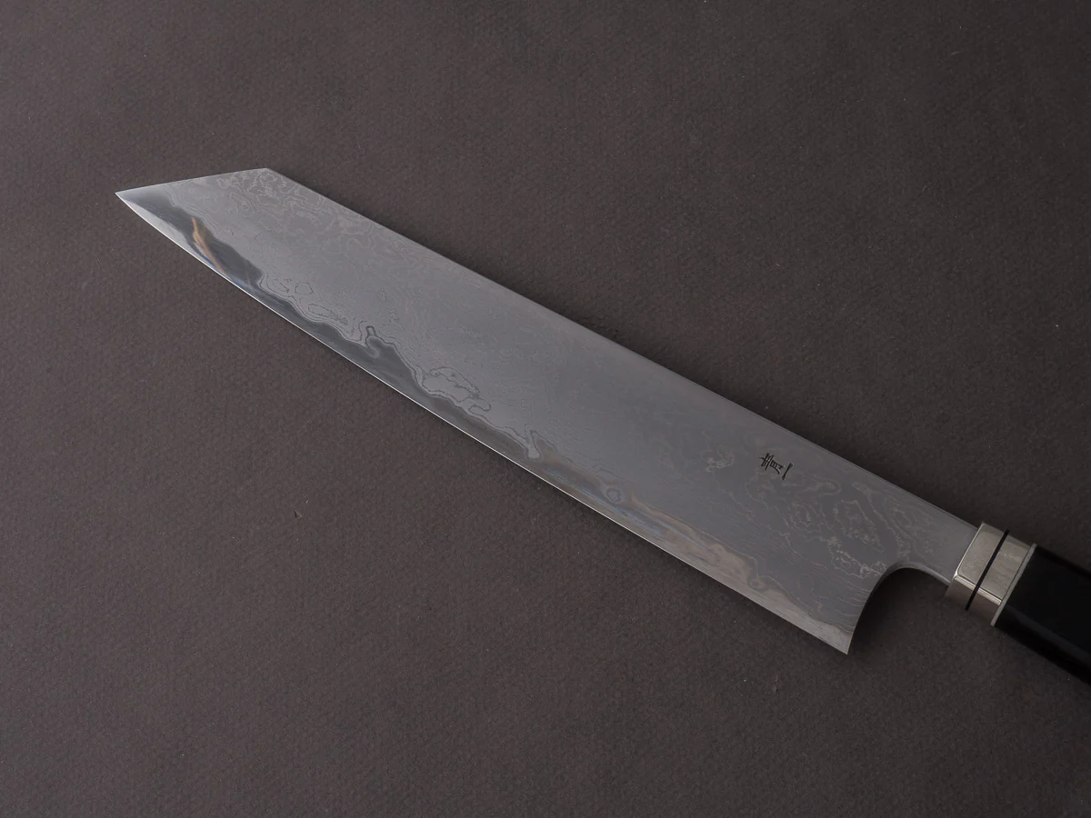 Hitohira - Tanaka x Kyuzo - Blue #1 Damascus - 240mm Kiritsuke Gyuto - Ebony Fusion Handle - Image 2
