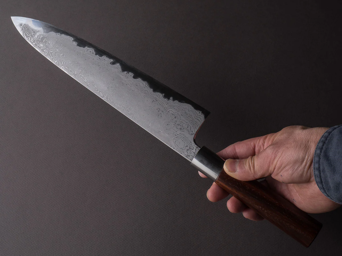 Hitohira - Tanaka x Kyuzo - Blue #1 Damascus - 270mm Gyuto - Rosewood Kanaguchi Oval Handle - Image 5