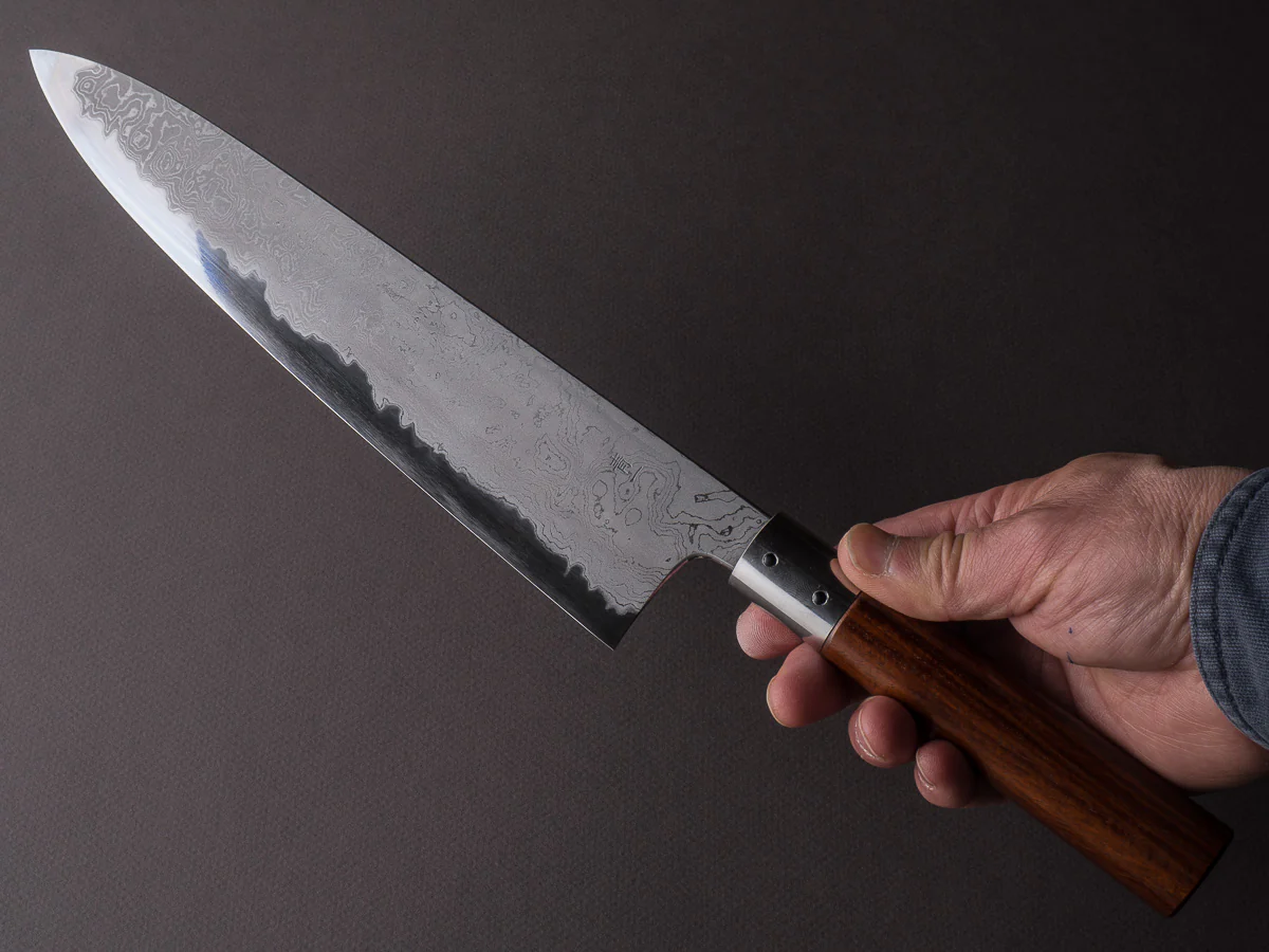 Hitohira - Tanaka x Kyuzo - Blue #1 Damascus - 270mm Gyuto - Rosewood Kanaguchi Oval Handle - Image 6