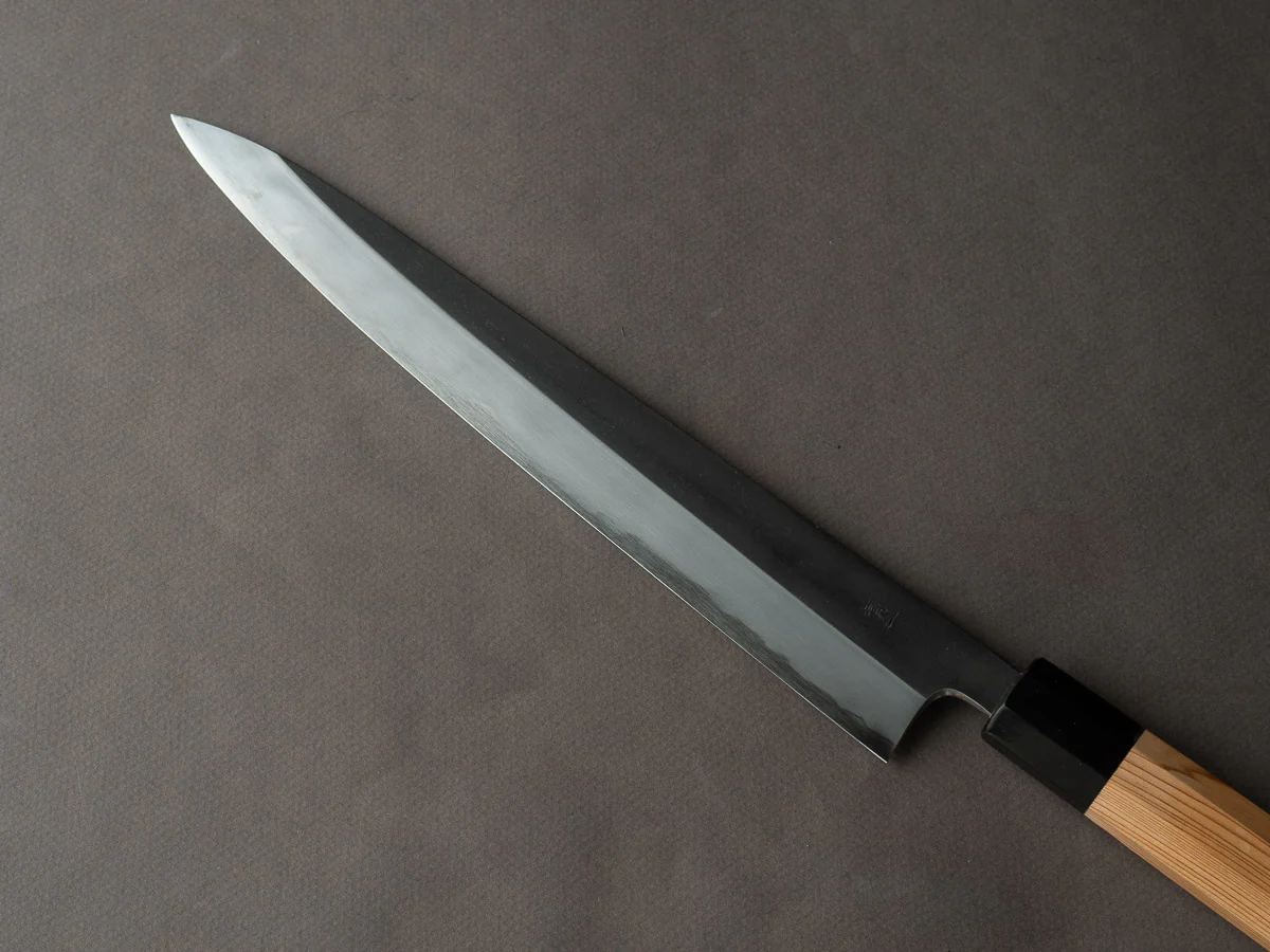 Hitohira - Tanaka x Kyuzo - Blue #1 - Kurouchi - 270mm Sujihiki - Yakusugi Cedar handle - Image 3